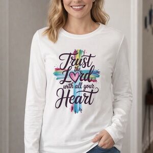 White Long Sleeve Shirt with Inspirational Print